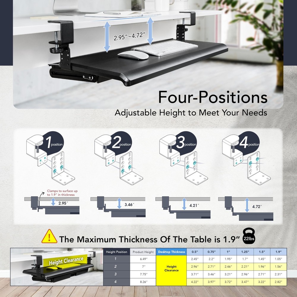 EHO Keyboard Tray with Drawer - Clamp On Under Desk Pull Out Extender Table A...