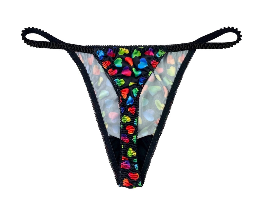 Satin String Thong Heart Print S
