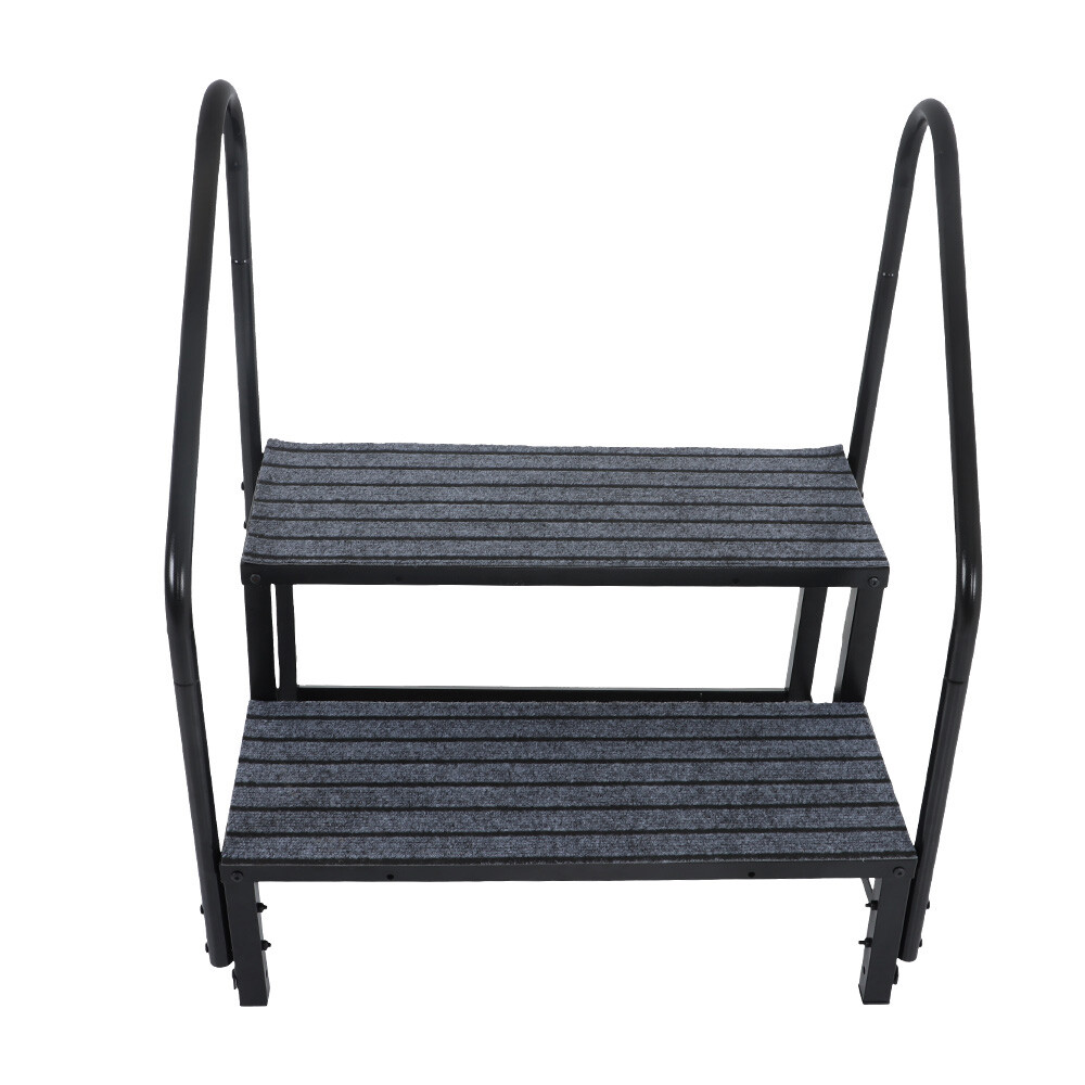 New For 2-step RV step with 2 handrails and step pad, 660 lb. load capacity