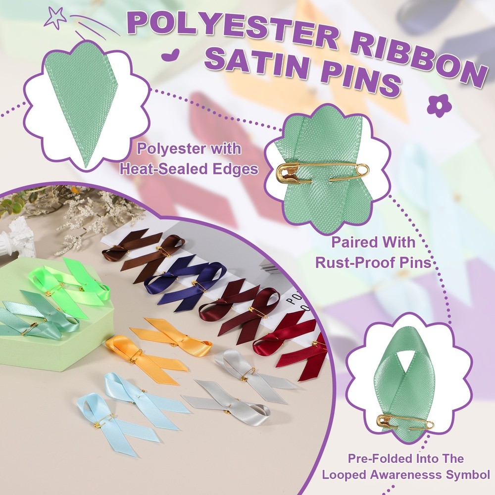 50 Pcs Polyester Ribbon Satin Pins, Celadon