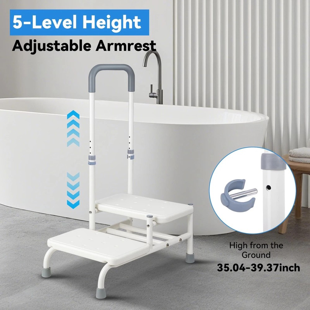 Step Stool with Handle - Heavy Duty Step Stool with Handrail, 5-Level Adjusta...