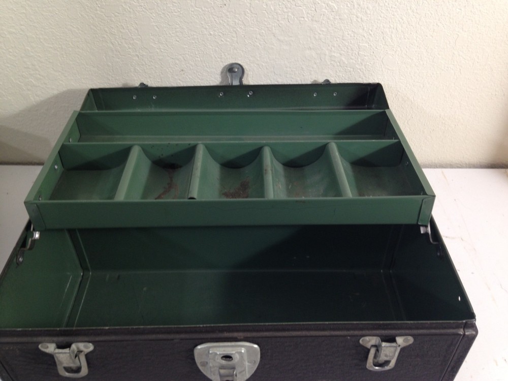 Vtg General Purpose triple Latch Tool Box medium unique size hammered gray brown