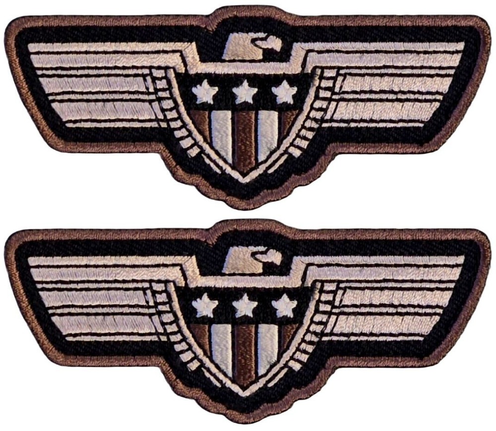 Eagle Flag Shield Embroidered Morale Patch  -2PC  HOOK BACKING  3.5"x1.5"