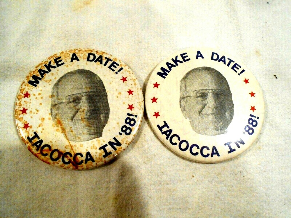 2-Vintage Make a Date--Iacocca In 88 Pinbacks