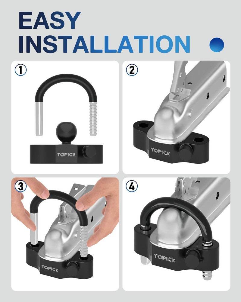 TOPICK Universal Trailer Hitch Lock Set, Includes Extra Large, Black