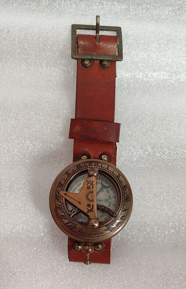 Wrist sundial brass navigation compass Working Direction Leather Band Gift