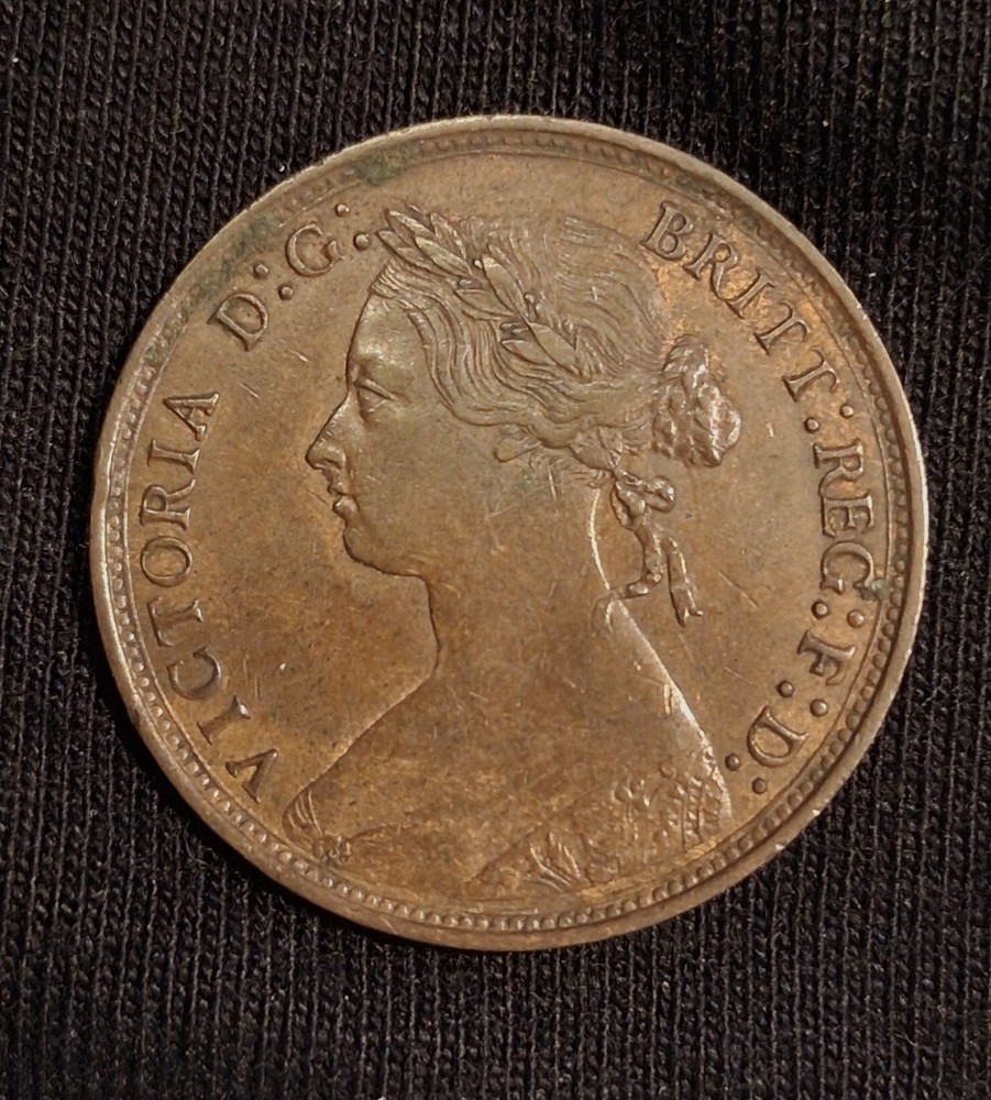 GREAT BRITAIN-1877 HALF PENNY-NICE XF