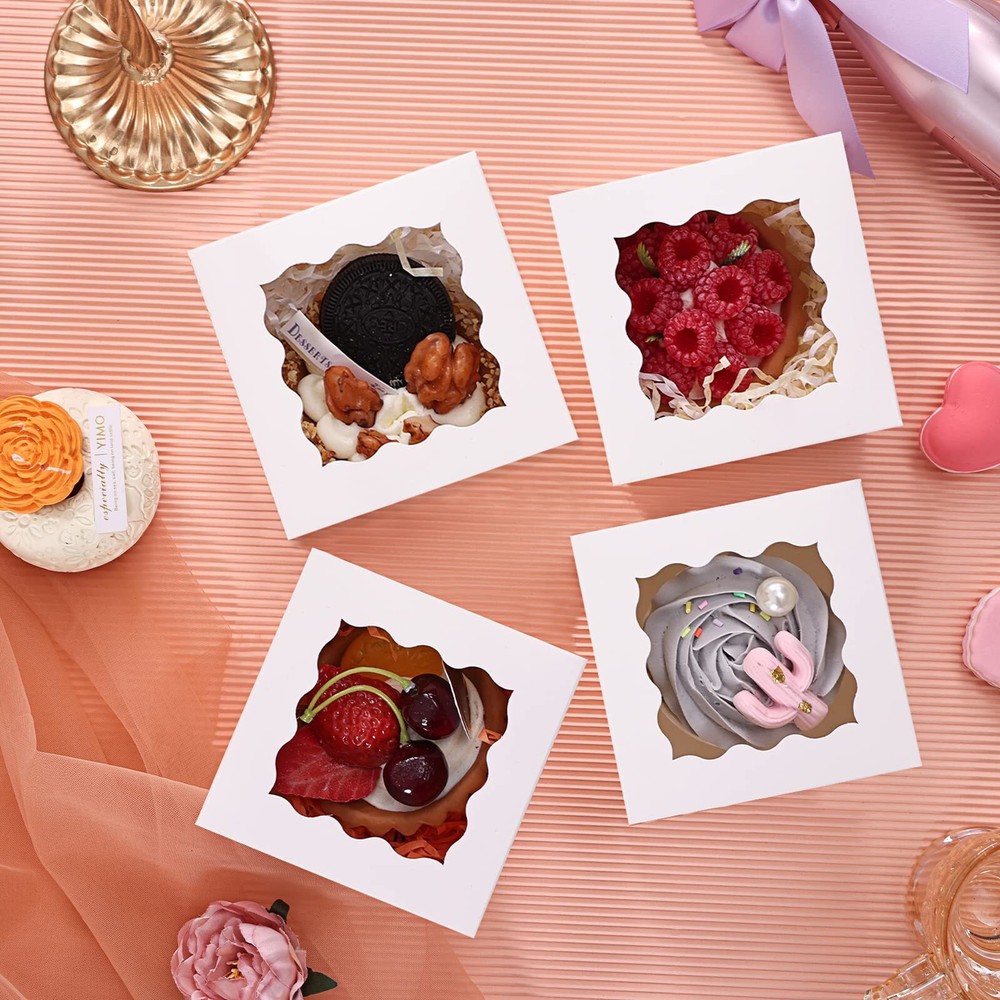 120pcs Bakery Boxes 4x4x2.5 Inch Cookie Boxes with Window Small Cake Boxes Mi...