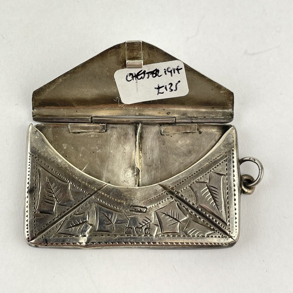 Antique Solid Silver Envelope Double Stamp Case Albert Ernest Jenkins 1914