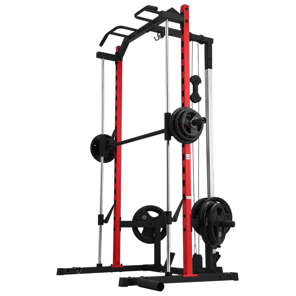 Smith Machine Squat Rack All-in-One Power Rack Cage with LAT-Pull Down System US