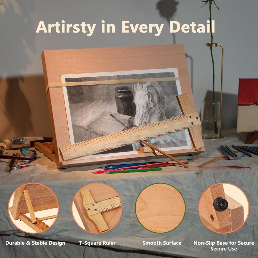 5-Position Wood Drafting Table Painting Tabletop Easel & Sketching Board