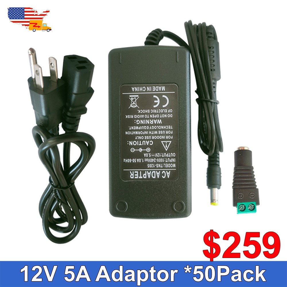 50 Pack AC/DC 12V Switch Power Supply Adapter 60W For 5A CCTV LED Strip Light