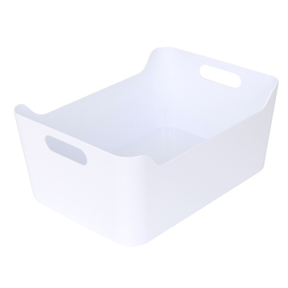 YBM Home White Plastic Storage Pantry Bin, Open Basket with Handle, Multipurpose
