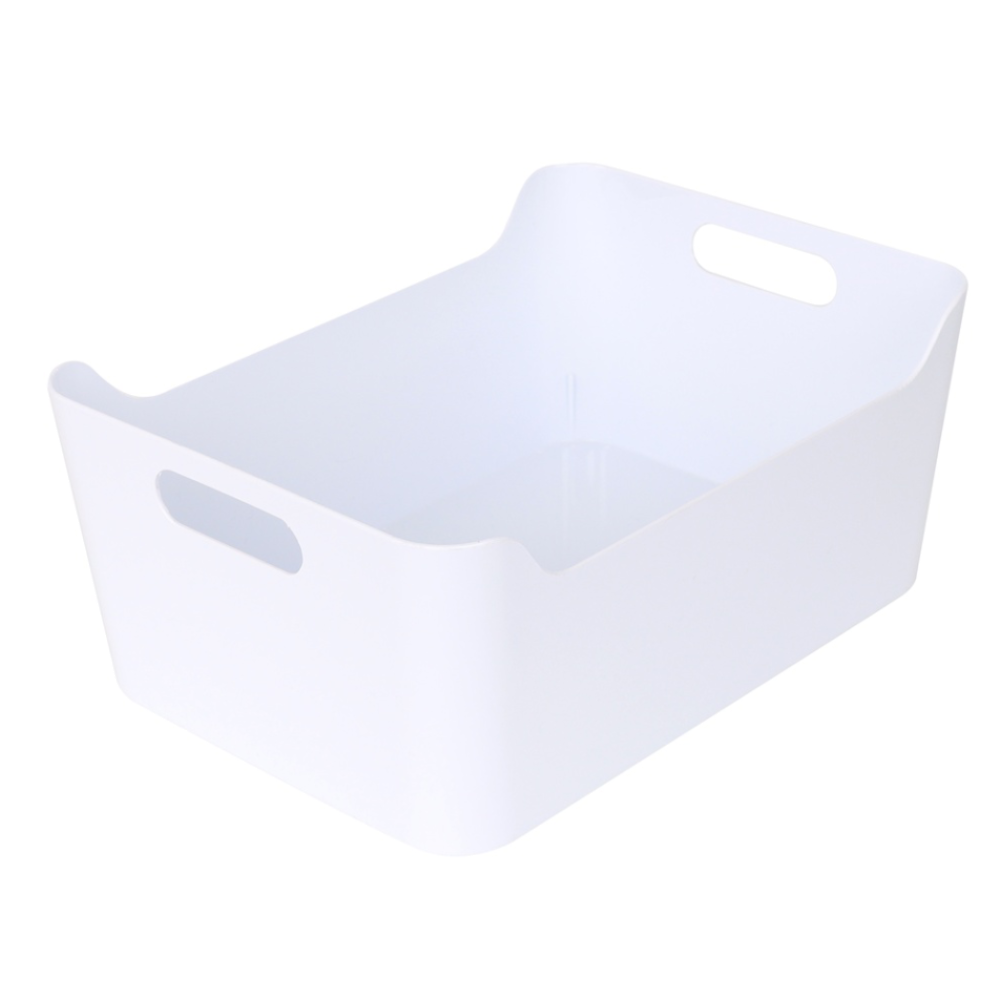 YBM Home White Plastic Storage Pantry Bin, Open Basket with Handle, Multipurpose