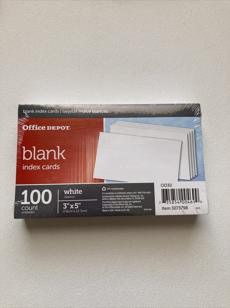 Blank 3 x 5 White Index Cards 100 Count