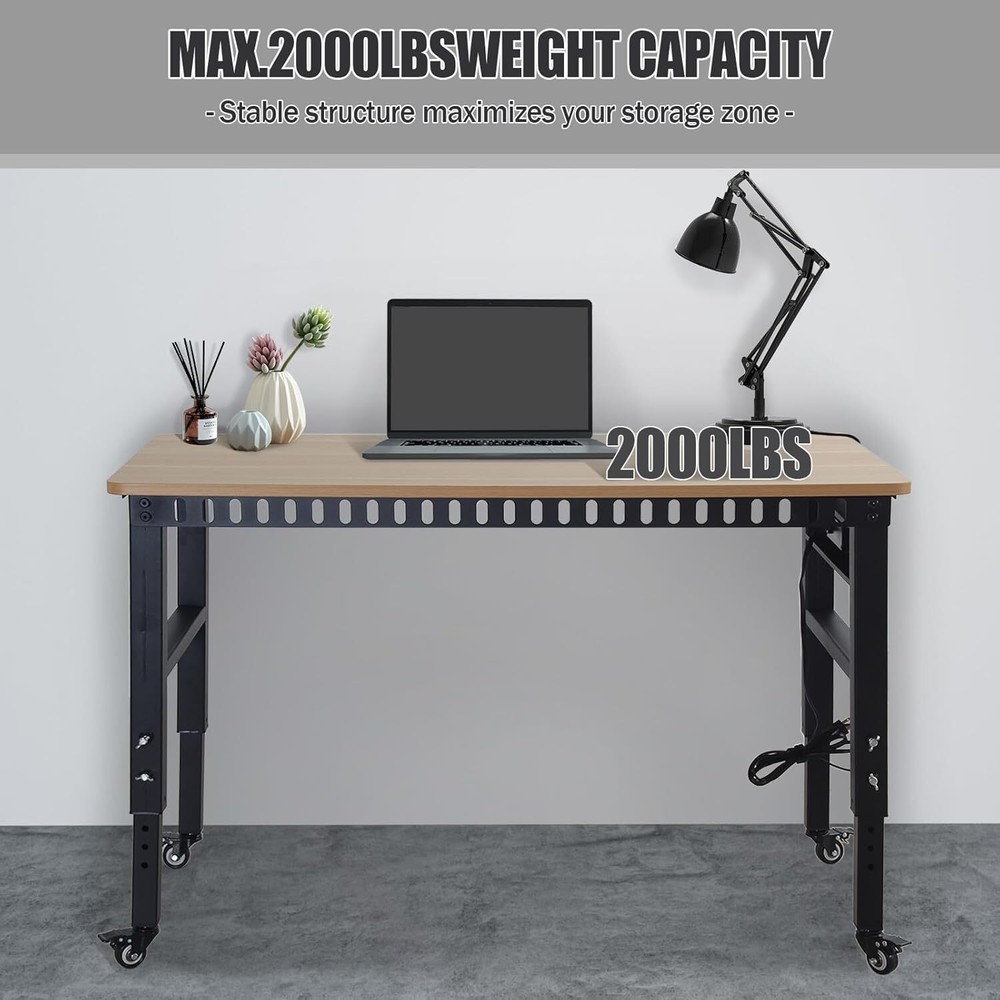Modern Power Outlet Workbench, Height Adjustable, 2000 lbs Load, USB & Sockets