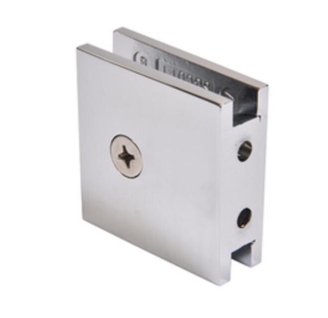 Satin Nickel Square Style Notch-in-Glass Fixed Panel U-Clamp