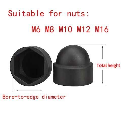 M10 Black PE Plastic Outer Hexagon Screw Nut Protective Cover Caps 10pc/set