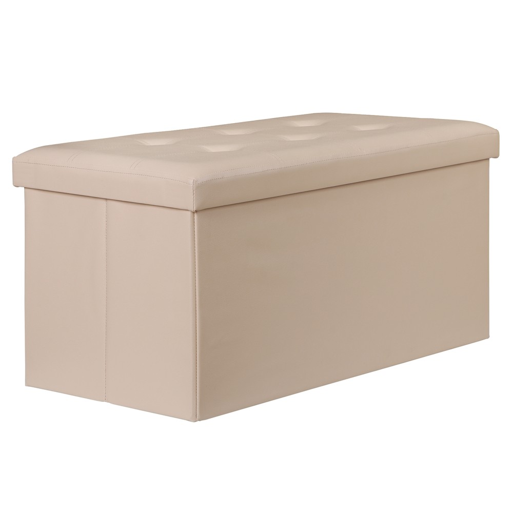Folding Storage Ottoman 350 lb Load Capacity Storage Bench Footrest Beige
