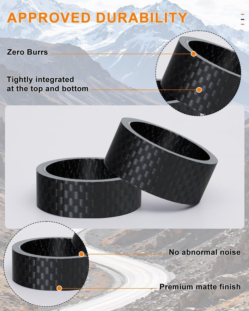 Durable Matte Black Carbon Fiber Headset Spacers for Enhanced Riding Experience