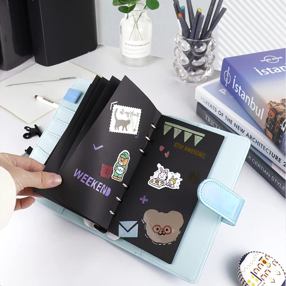 2 Pack A6 Refill Paper Blank 6 Ring Planner Refills Black Blank,