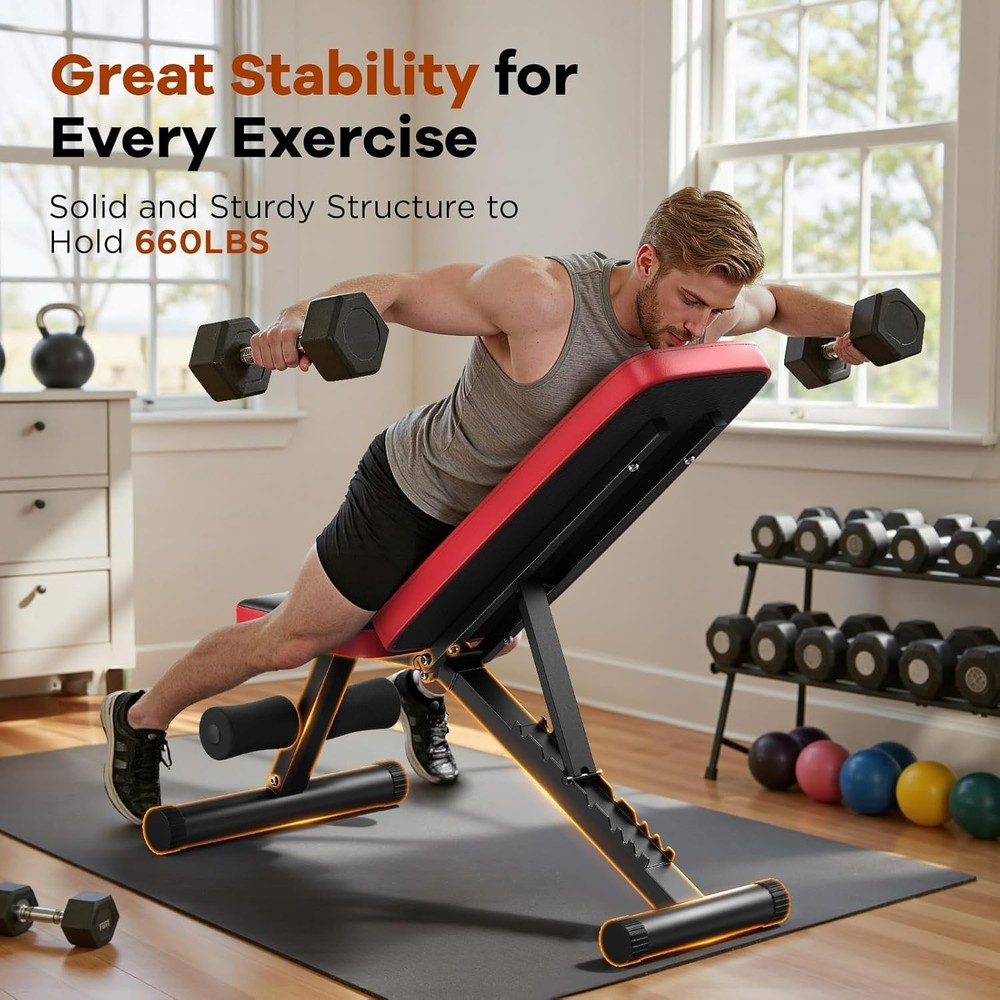 Basic Weight Bench for Home Gym, Foldable Workout Bench with 8 Backrests, 660LBS