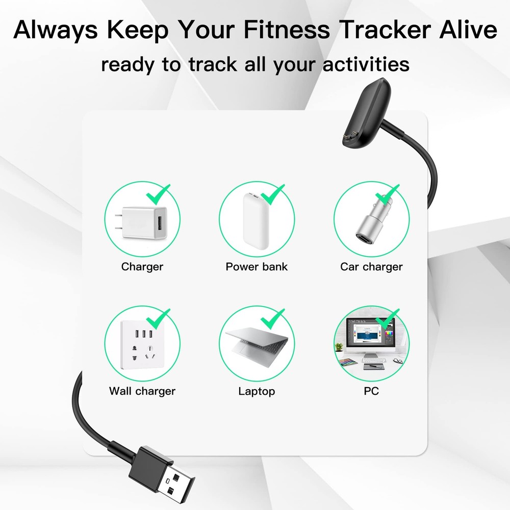 Fitbit Charge 6/5/Luxe Charger Cable Replacement, 3.3Ft, 2 Pack