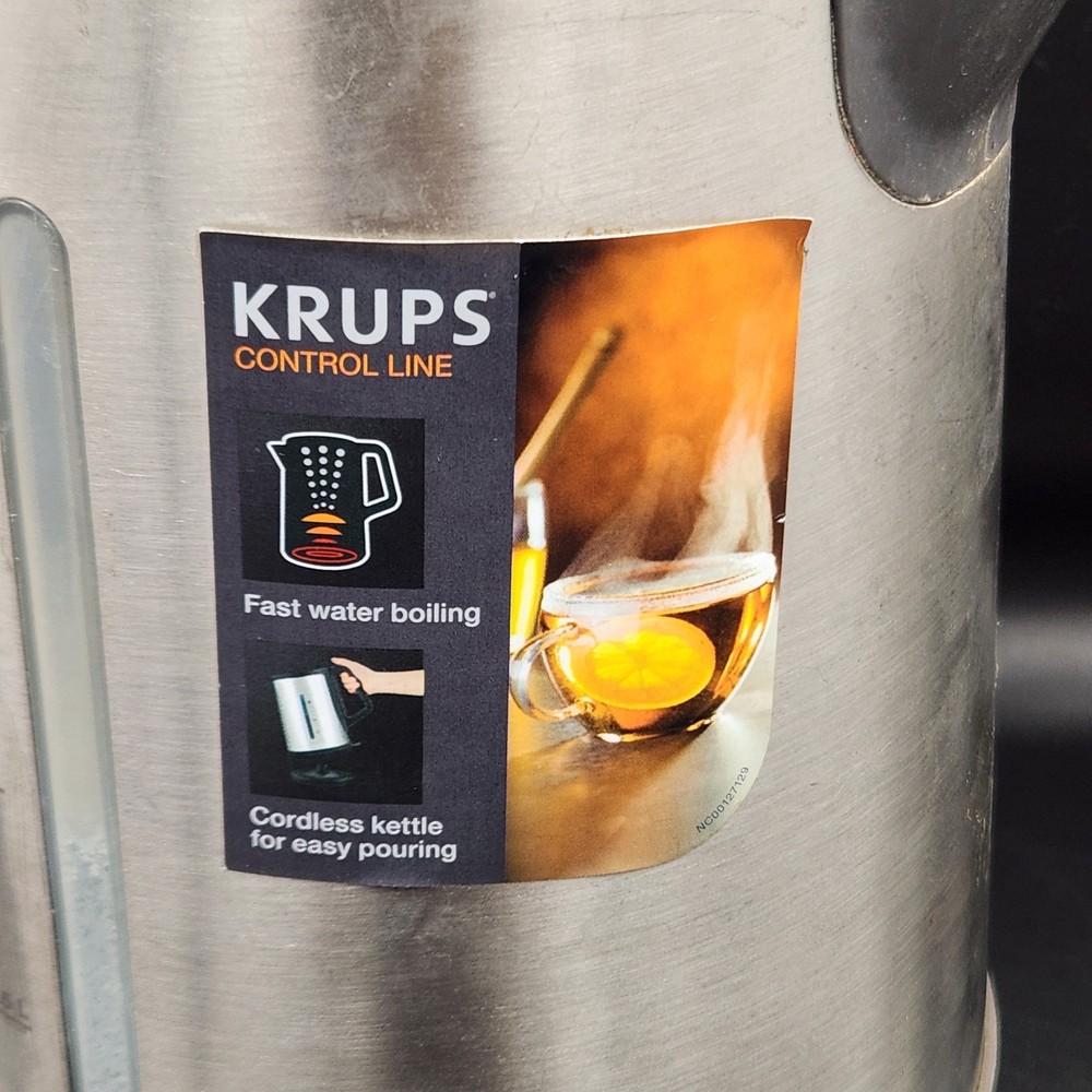 Krups Electric Kettle BW442D Stainless Steel w/ Base & Cord Works Needs Cleaning