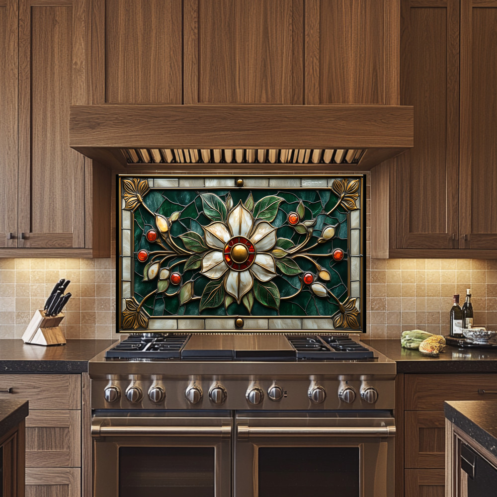 Stained Glass Look Kitchen Backsplash, Pattern Tile One Piece Tempered Glass Kit