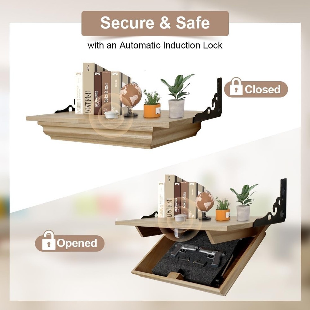 Hidden Shelf for Gun, Wall Mounted Hidden Gun Storage Shelf with Lock, Solid ...