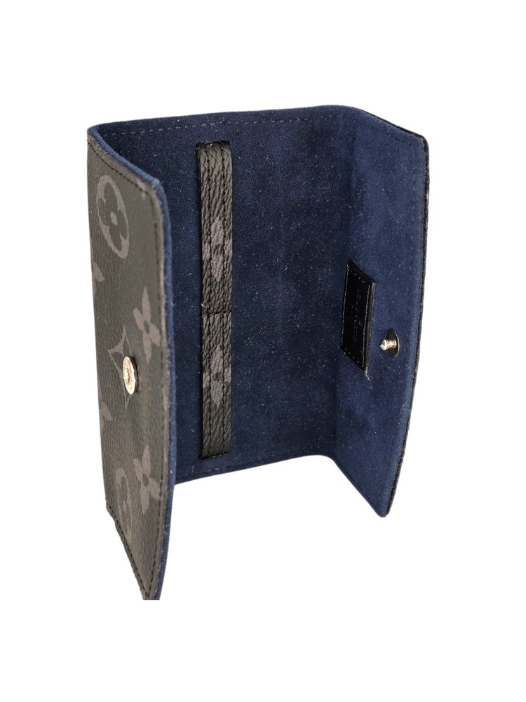 Louis Vuitton Monogram Eclipse Cufflink Case Leather Snap Closure Black