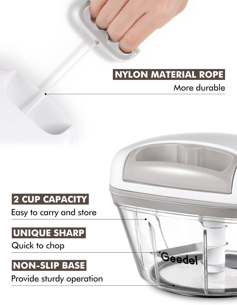 Stainless Steel Manual Pull String Chopper - 3 Blades for Effortless Prep