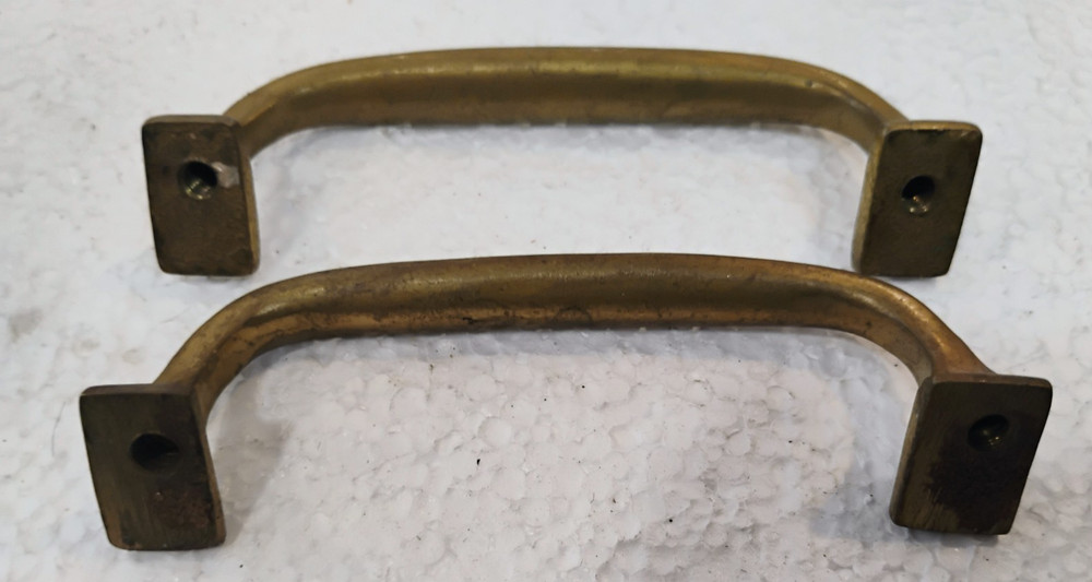 Pair of Solid Brass Drawer Pulls Handles 3 3/4" wide 3 1/4" bolt pattern