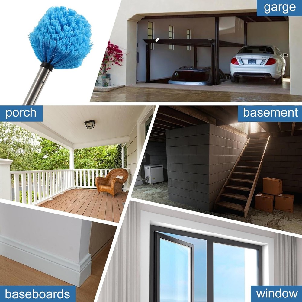 Cobweb Duster with Extension Pole, 6FT Adjustable Stainless Steel Handle & 360°