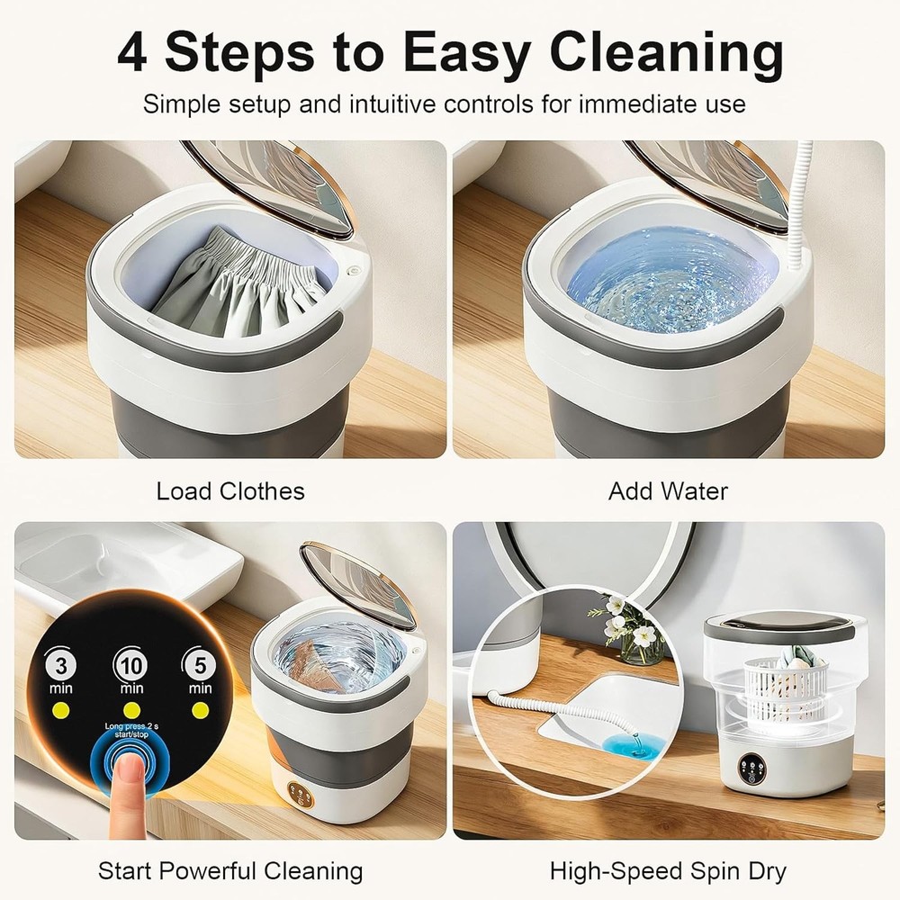 Portable Washing Machine 20L Foldable w/ Spin Basket Gray