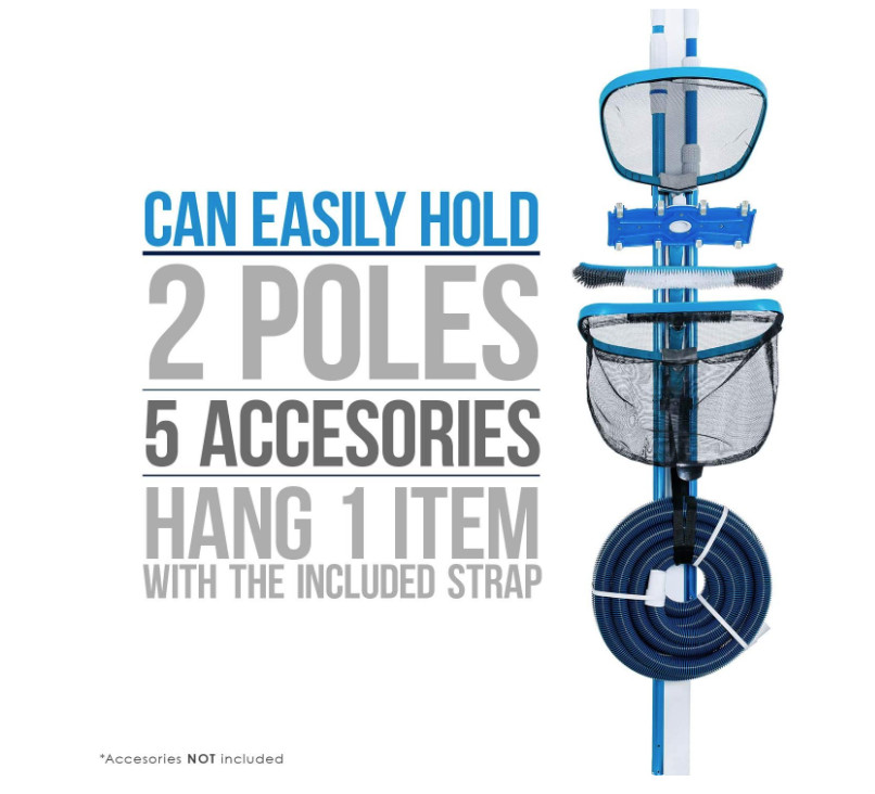 Pool Storage Rack – Holds Skimmer, Brushes, Vac Hose, Pole, Spa Accessory Tools