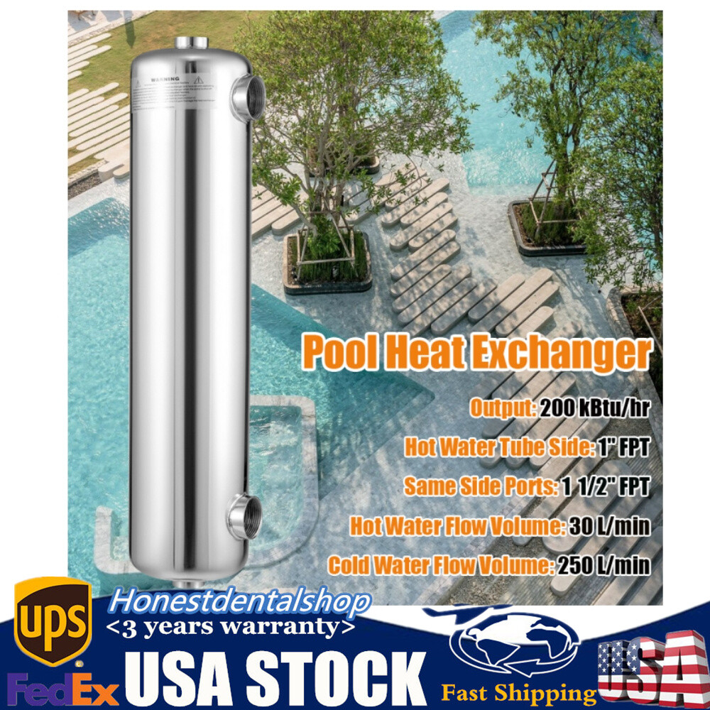Swimming Pool Heat Exchanger 200 kBtu/hour 1"+1 1/2" FPT Stainless Steel