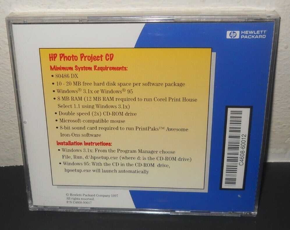 Hewlett Packard Photo Project CD ROM Software And User's Guide WIN 95 NEW