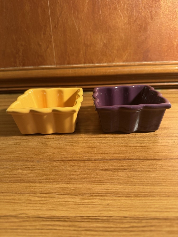 (2) PIER1 Square Talavera Bake / Serving 1 Cup Stoneware Oven Safe Ramekins di