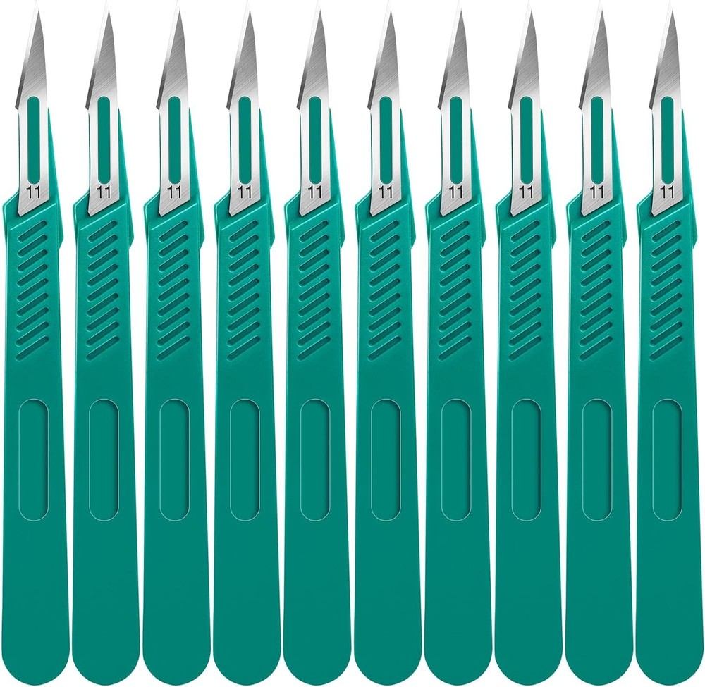 Sharp Disposable Scalpel Blades - 10PC Set with Safety Covers & Ruler Handle