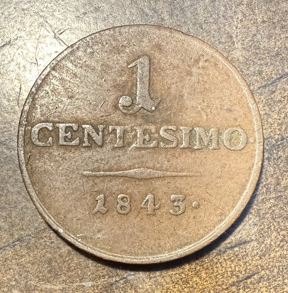 1843 Italy 1 Centesimo Coin