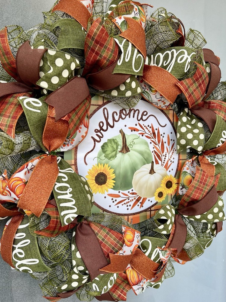 Moss Green And Brown Fall Welcome Wreath, 25” Diameter