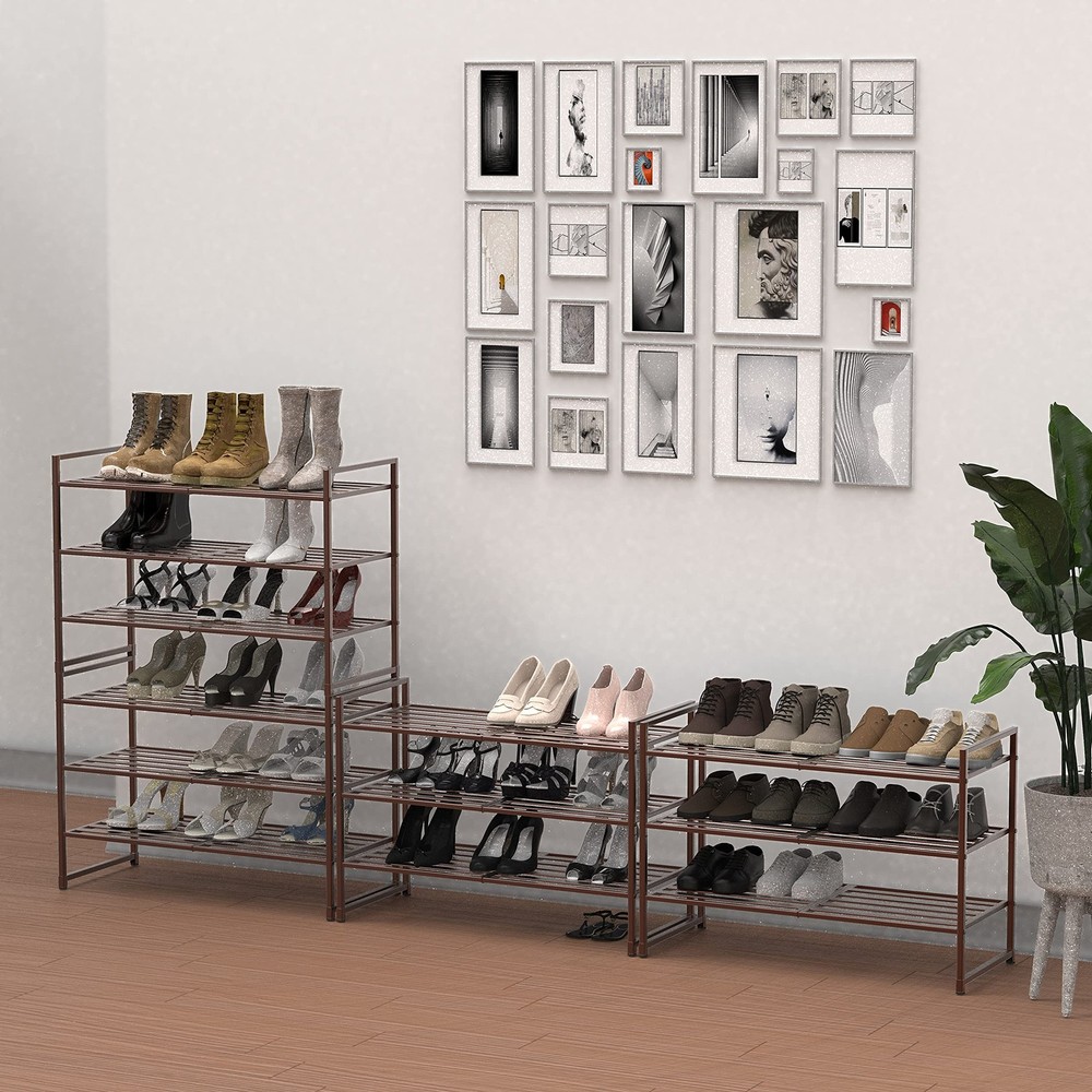 3-Tier Stackable Metal Panel Shoes Rack, Bronze