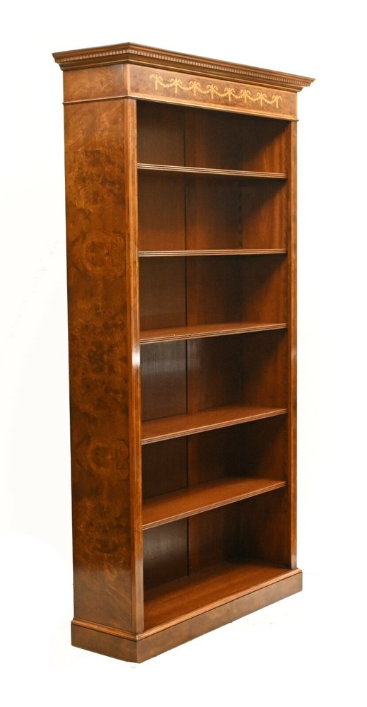 Pair Walnut Bookcases - Regency Sheraton Open Front