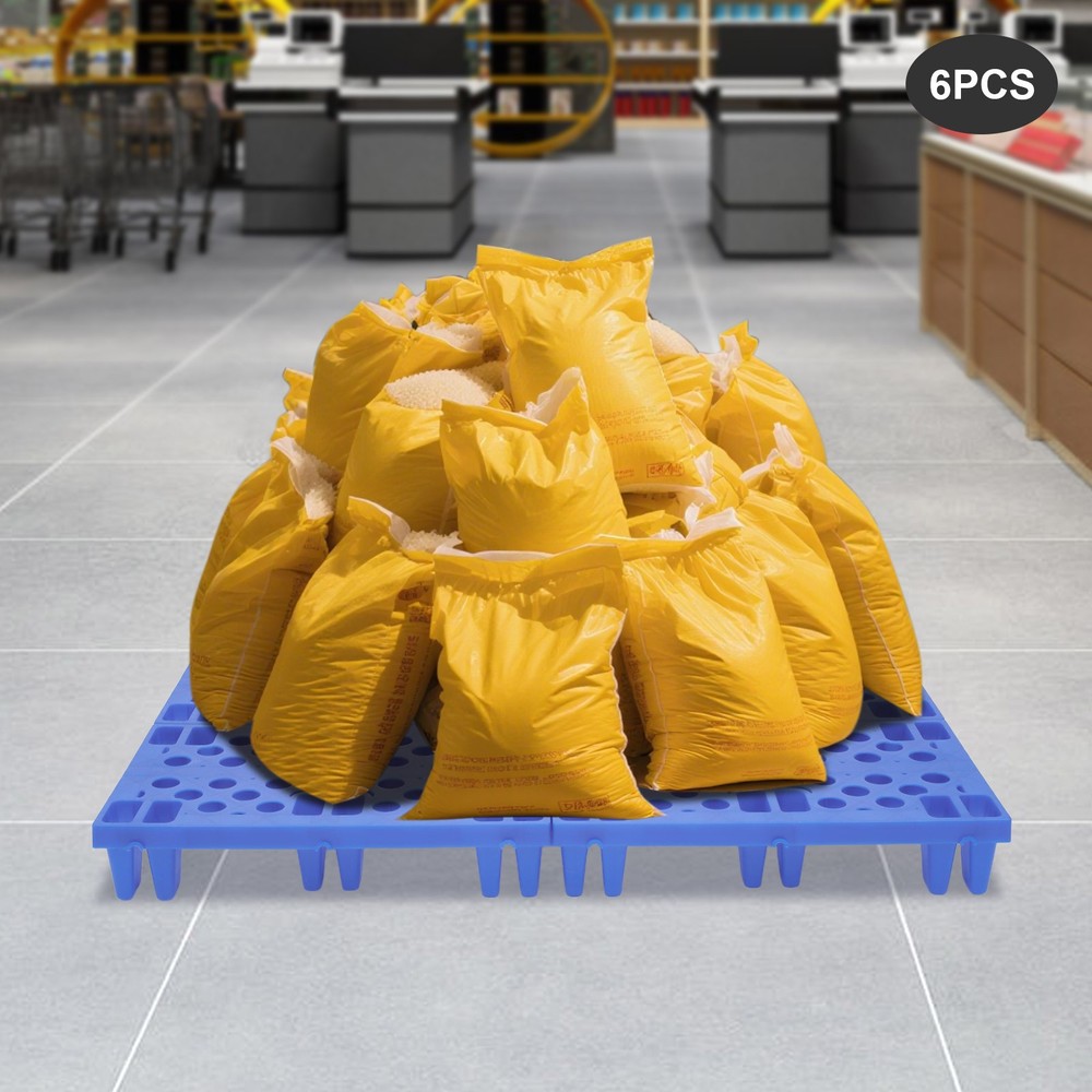 6-Pack Plastic Pallets 20x12x4in, 330lb Capacity Moisture Proof Stackable Pads~~