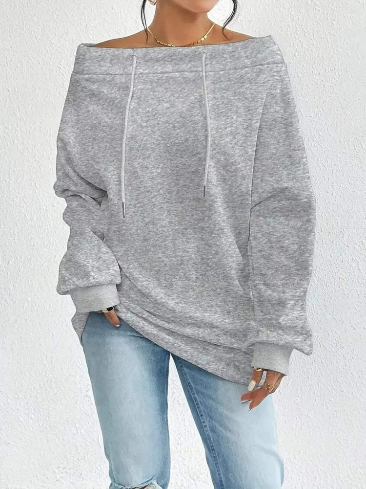 Off-Shoulder Drawstring Sweatshirt
