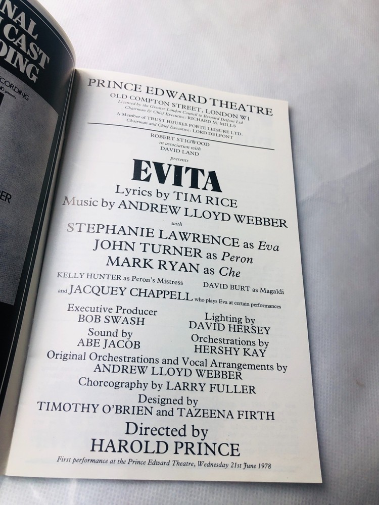 Theatre Programme Evita 1978 Vintage ra
