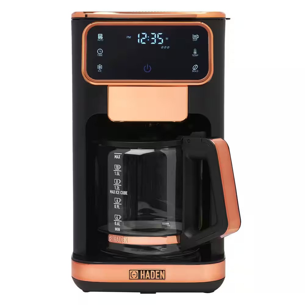 Haden Dual Brew 12 Cup Hot & Ice Programmable Digital Coffee Maker, Black/Copper