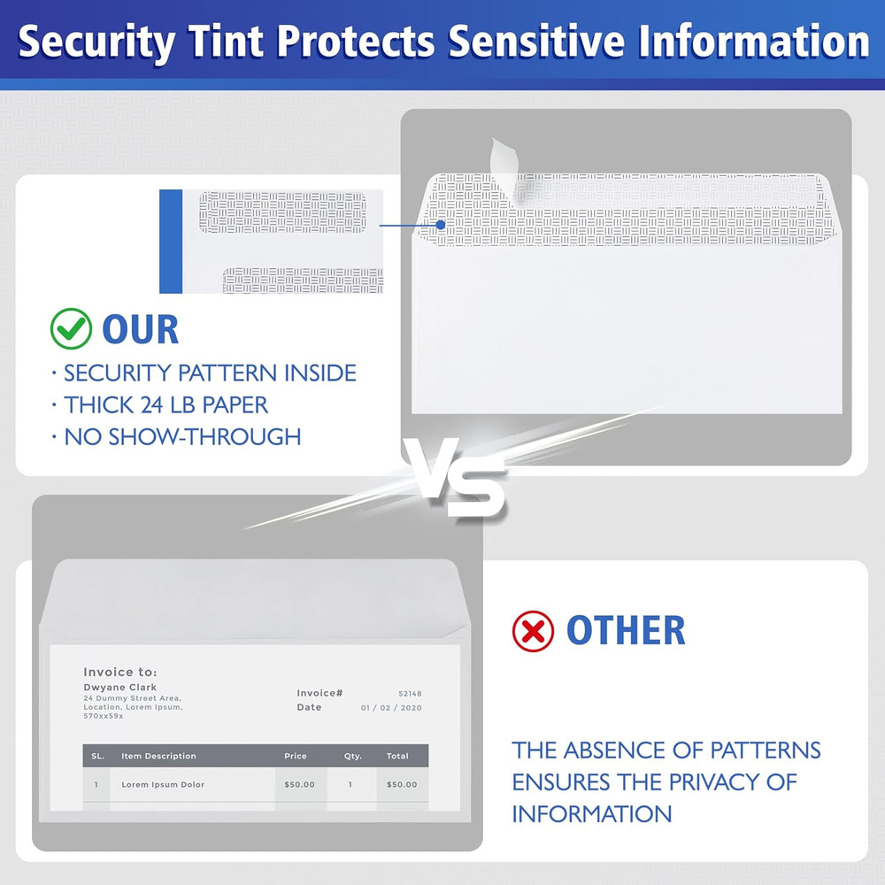 #8 Double Window Security Check Envelopes,70 Count Double Window Self Seal Secur