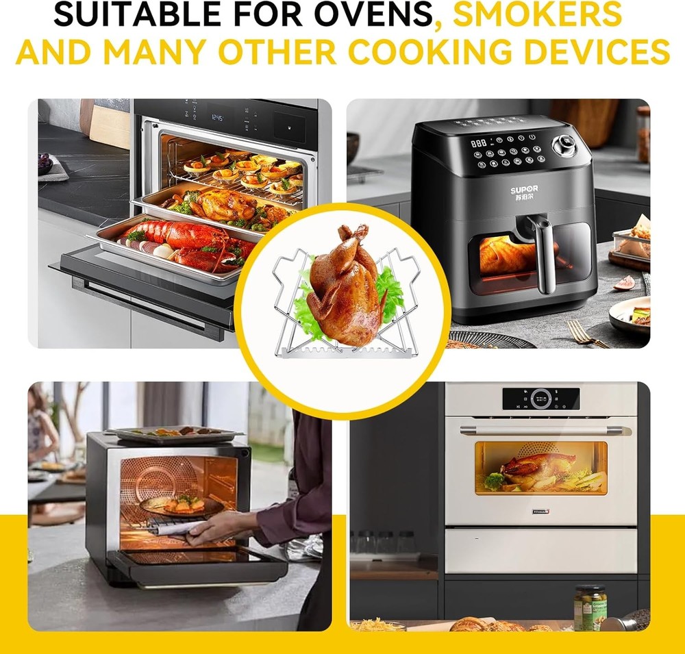 Multi-Purpose Adjustable Roasting Rack Turkey Roaster Set Complete W/ V-Shaped